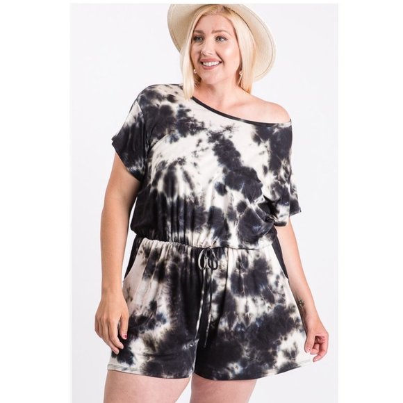 Plus Size Tie Dye Romper and Face Mask Set - Picture 12 of 14